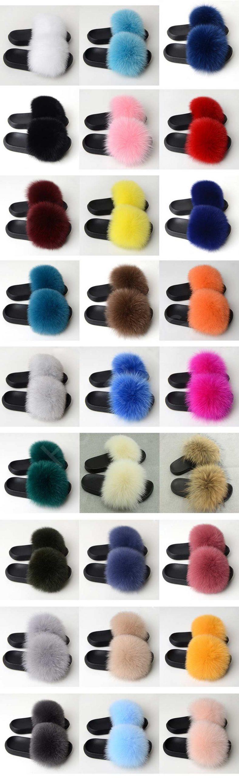 fox fur slides in solid colors