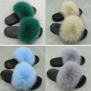 Wholesale ladies sandals fashion fox fur slippers for women Fur