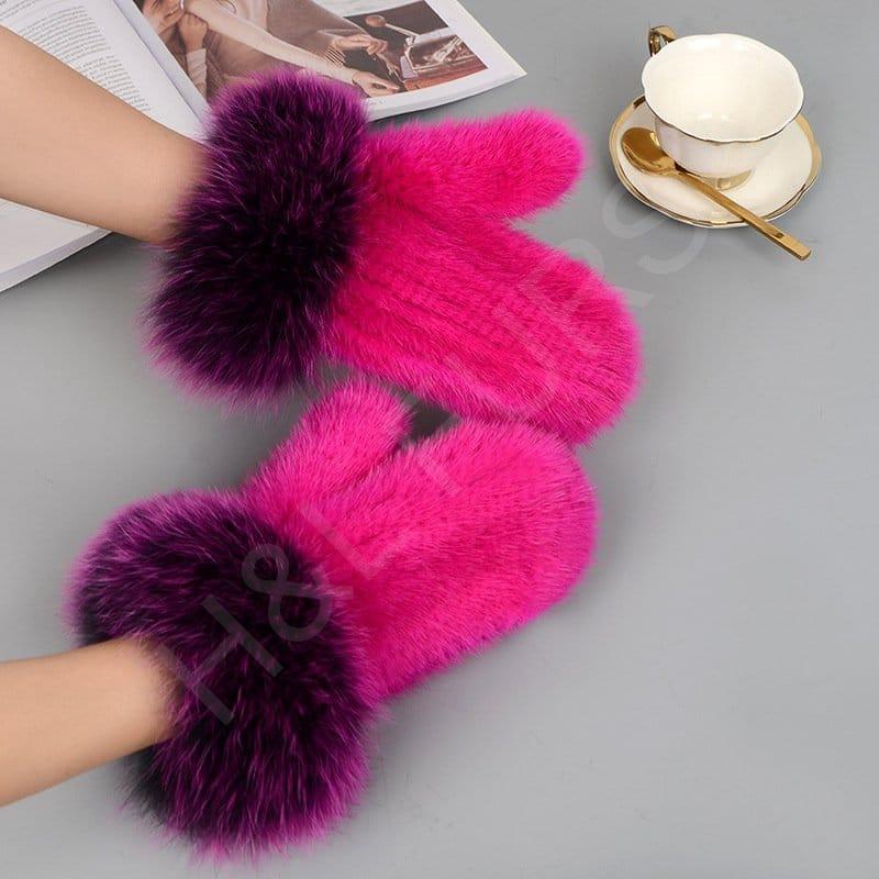 Mink Fur Gloves Fox Fur Cuff Mitten HL8S002 (10) Mink Gloves Fox Cuff