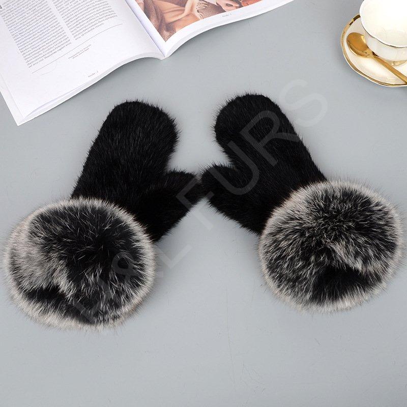 Mink Fur Gloves Fox Fur Cuff Mitten HL8S002 (11) Mink Gloves Fox Cuff