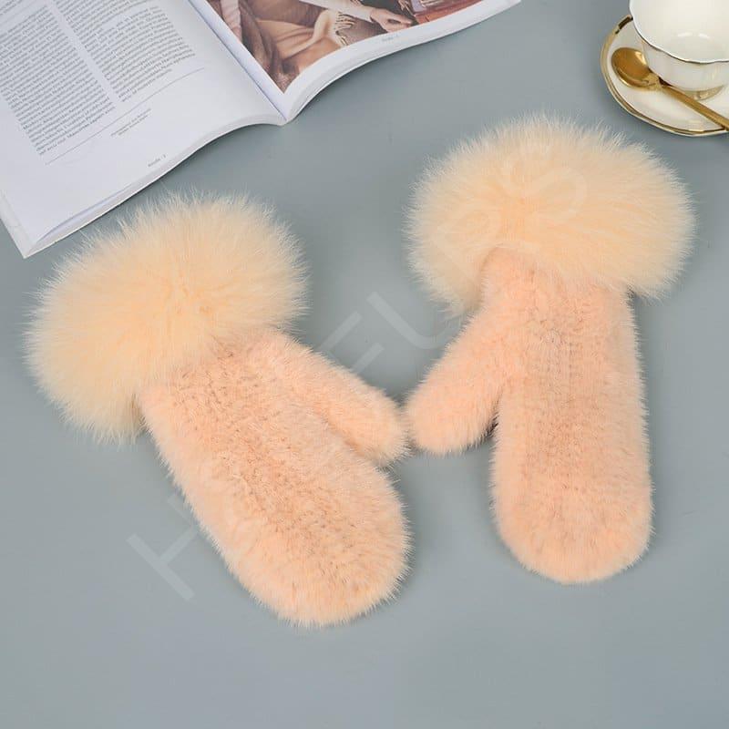 Mink Fur Gloves Fox Fur Cuff Mitten HL8S002 (13) Mink Gloves Fox Cuff