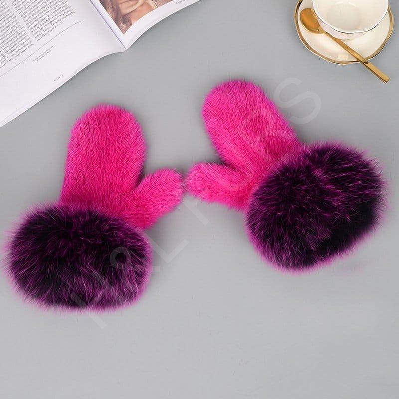 Mink Fur Gloves Fox Fur Cuff Mitten HL8S002 (14) Mink Fur Gloves Fox Fur Cuff Mitten