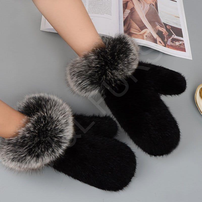 Mink Fur Gloves Fox Fur Cuff Mitten HL8S002 (16) Mink Fur Gloves Fox Fur Cuff Mitten