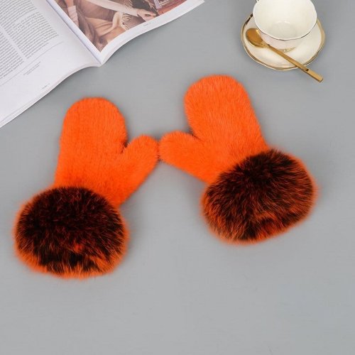 Mink Fur Gloves Fox Fur Cuff Mitten