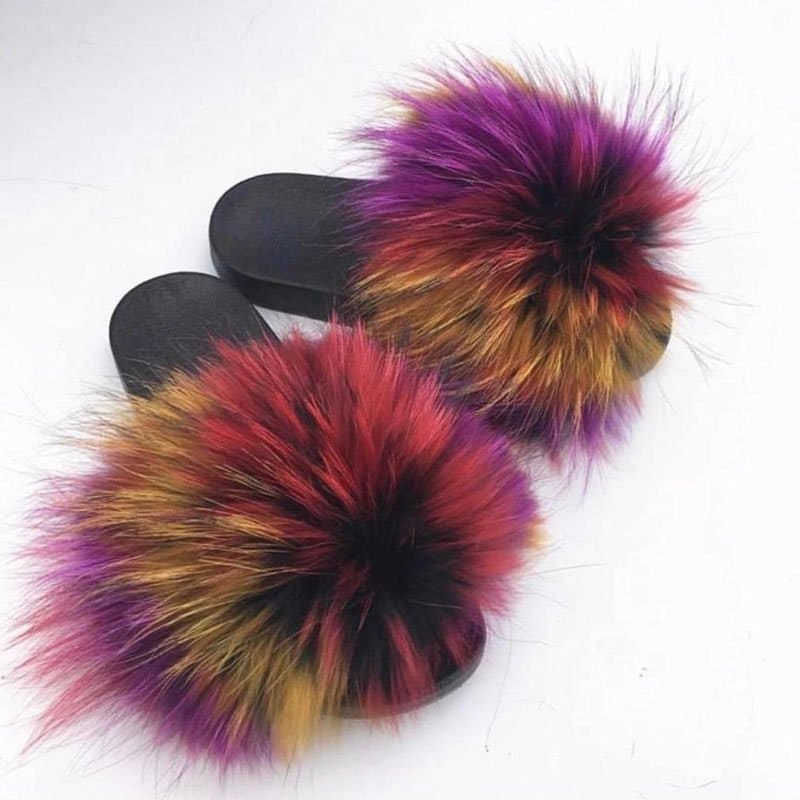 racoon fur slippers