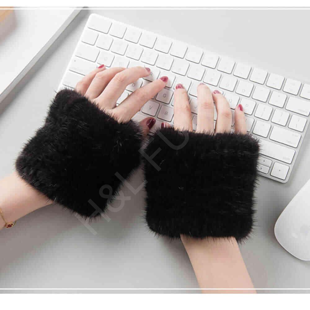HL8S005 Knitted Mink Fur Fingerless Gloves-1