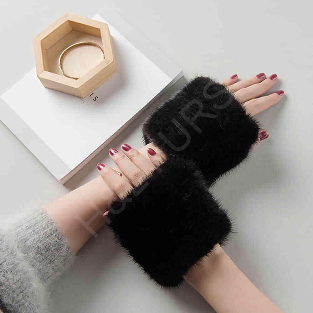 HL8S005 Knitted Mink Fur Fingerless Gloves-2