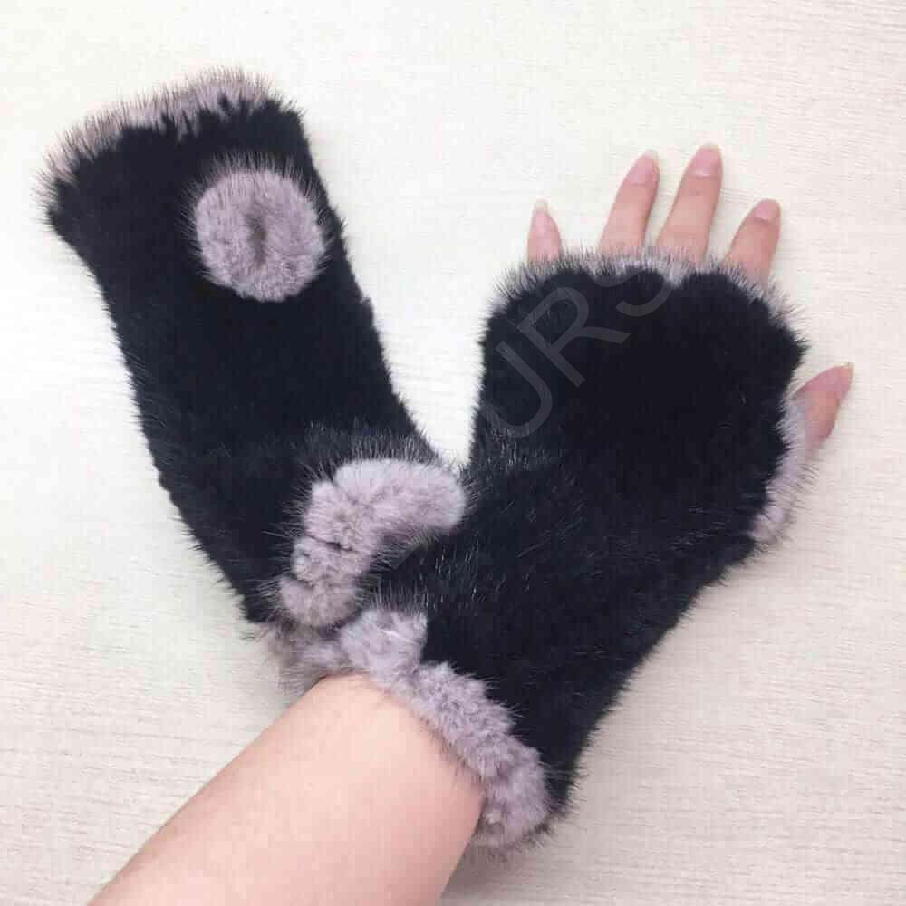 HL9S007 Colorful Knitted Mink fur Glove-2