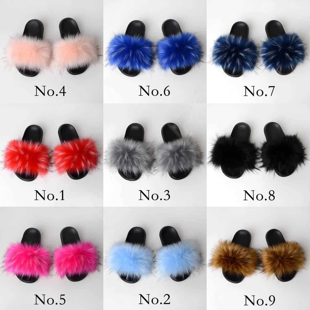 faux fur slide raccoon colors