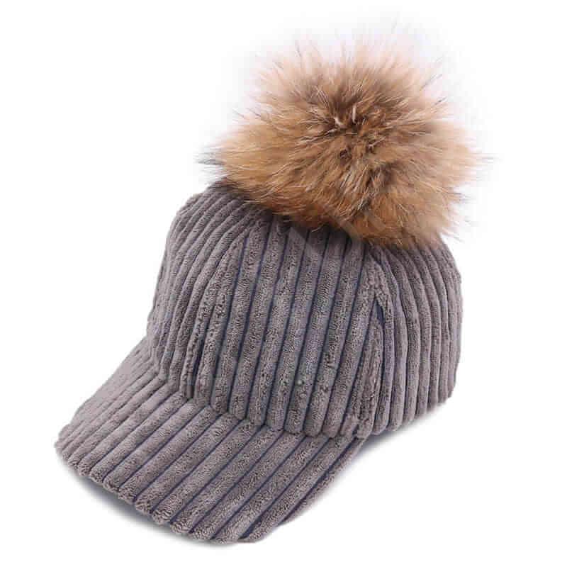 HL20C002 Baseball Cap Girl Fashional Hat With Real Fur Ball-2