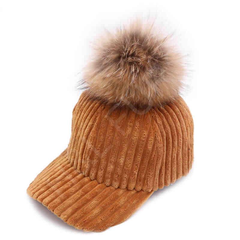 HL20C002 Baseball Cap Girl Fashional Hat With Real Fur Ball-4