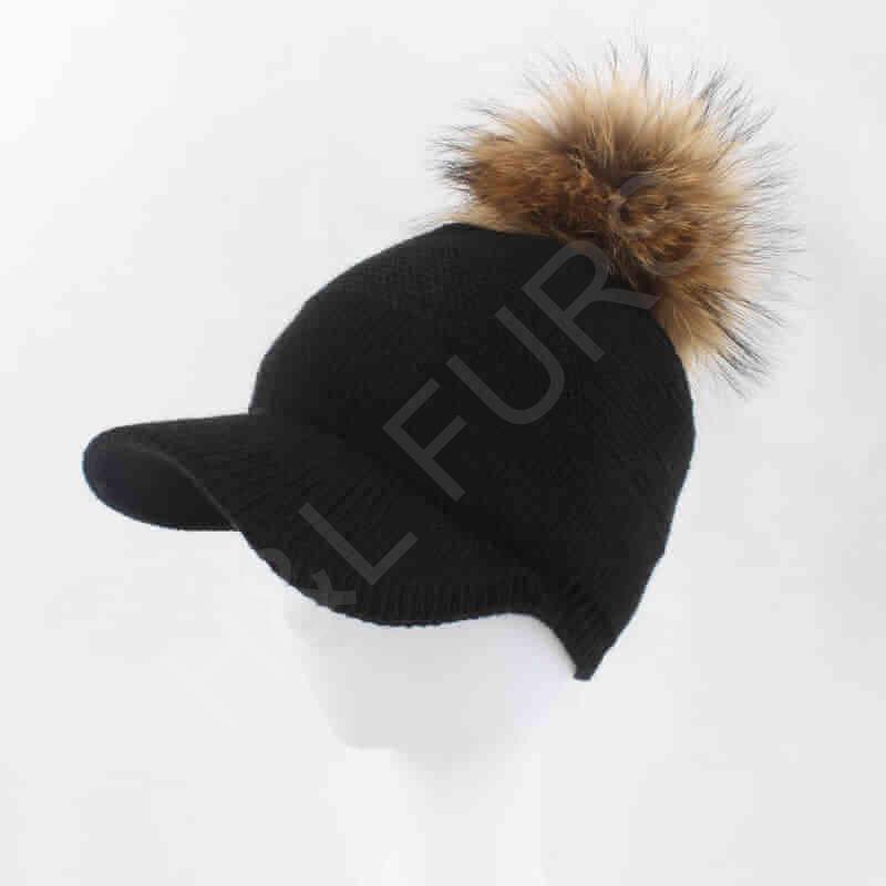 HL20C003 Knit Wool Hat With Real Fur Pompom-1