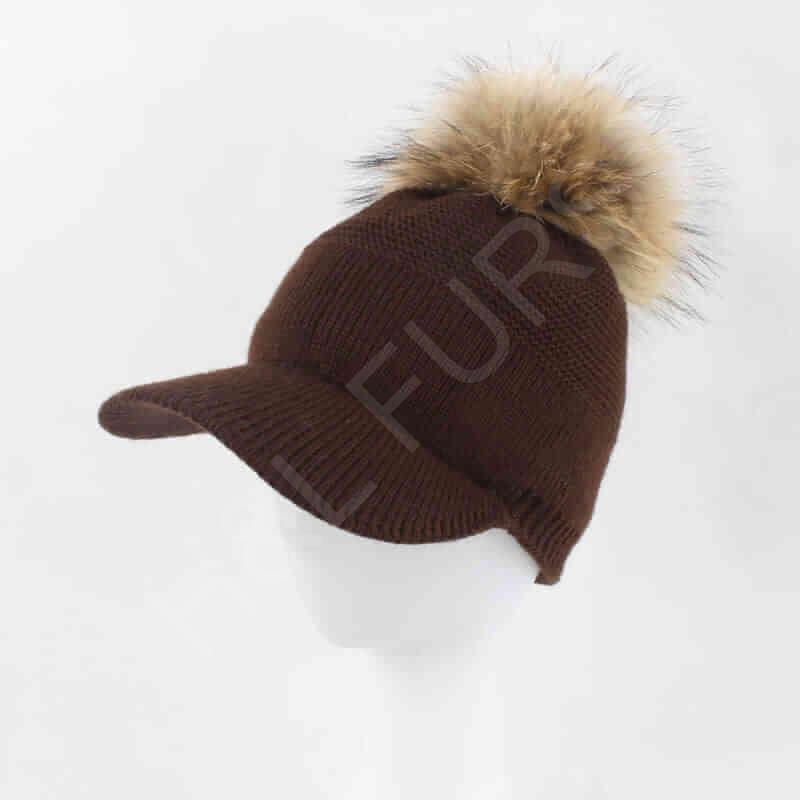 HL20C003 Knit Wool Hat With Real Fur Pompom-2
