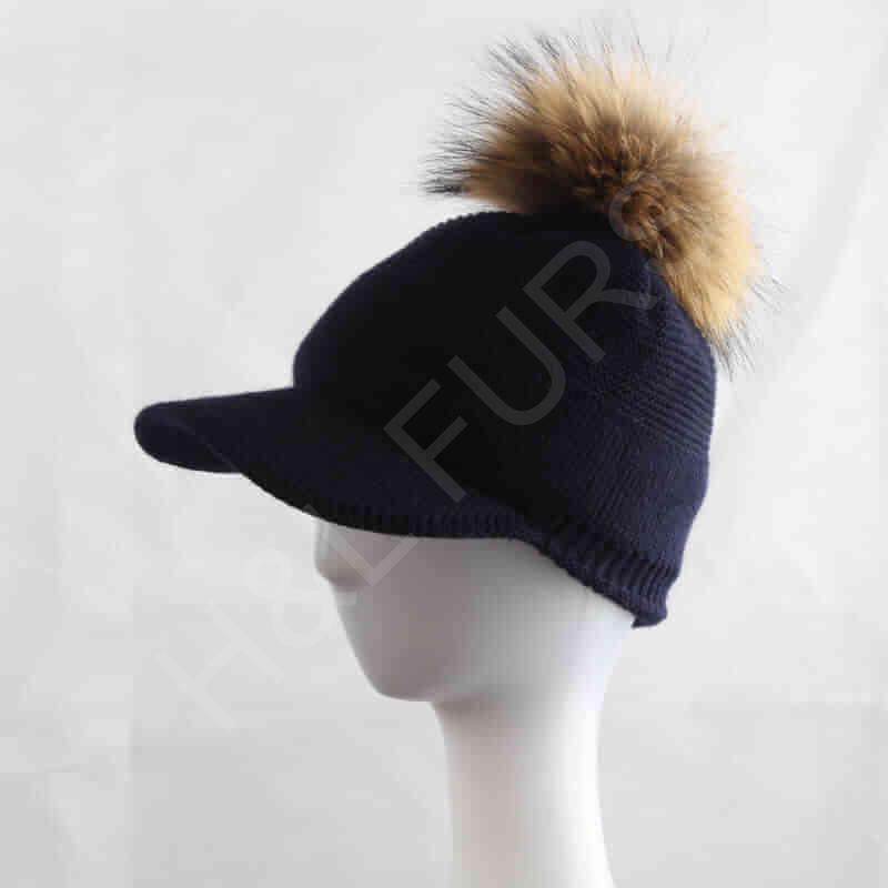 HL20C003 Knit Wool Hat With Real Fur Pompom-3