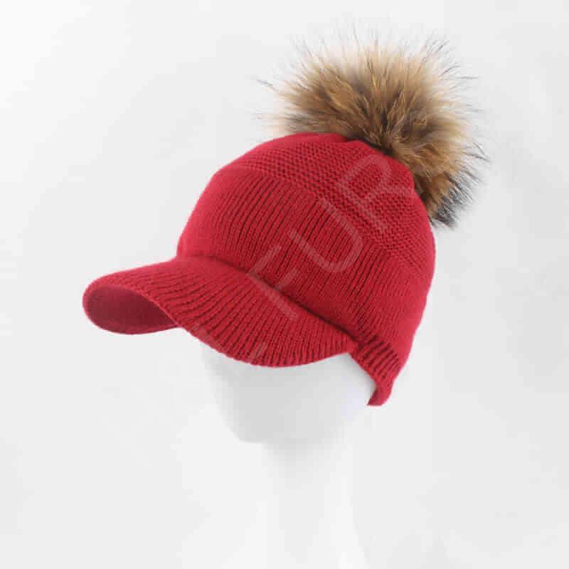 HL20C003 Knit Wool Hat With Real Fur Pompom-5