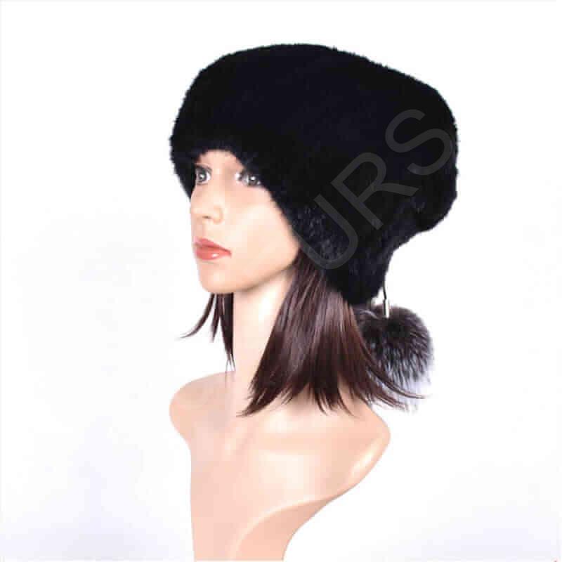 HL20C008 High Quality Custom Pattern Winter Warm Mink Knitted Hat-1