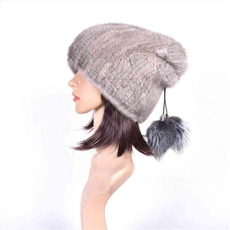 HL20C008 High Quality Custom Pattern Winter Warm Mink Knitted Hat-2