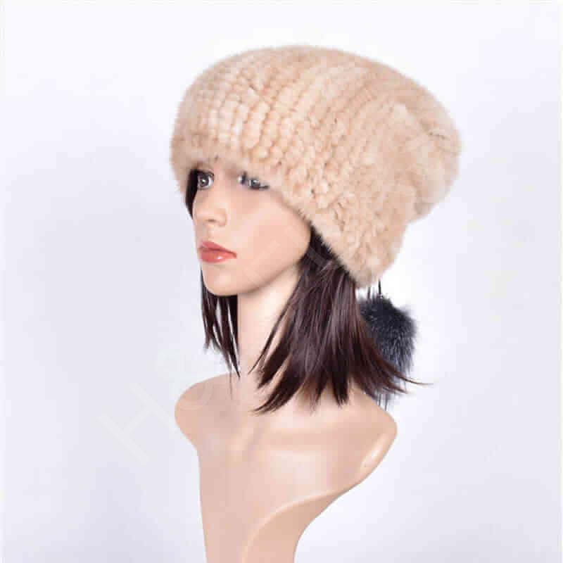 HL20C008 High Quality Custom Pattern Winter Warm Mink Knitted Hat-3