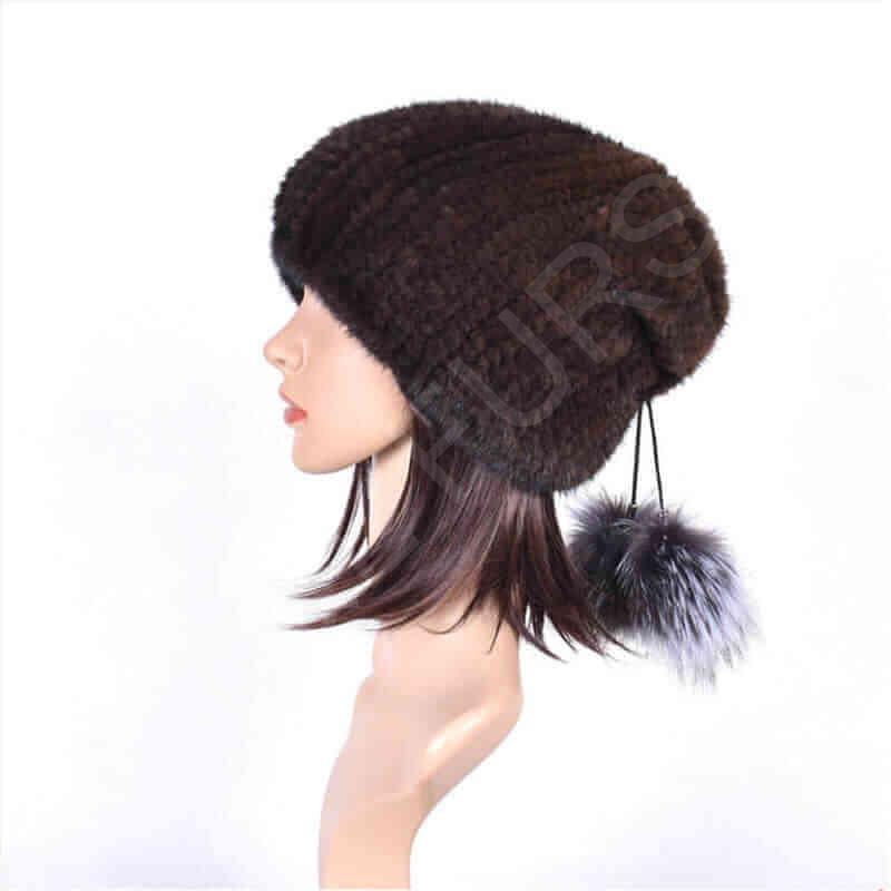 HL20C008 High Quality Custom Pattern Winter Warm Mink Knitted Hat-4