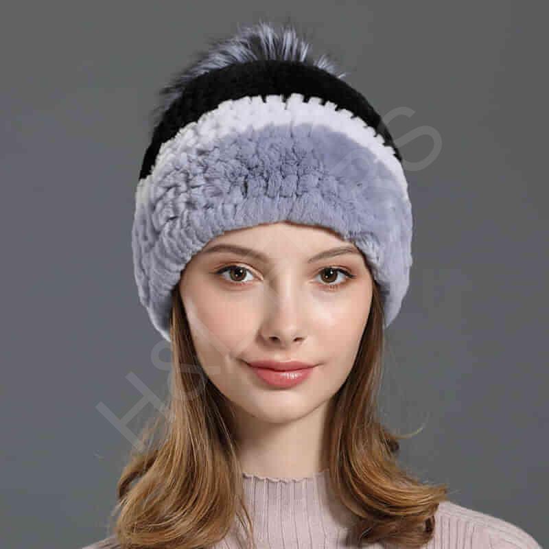 HL20C016 Knitted 100% Rex Rabbit Fur Ball Cap-8