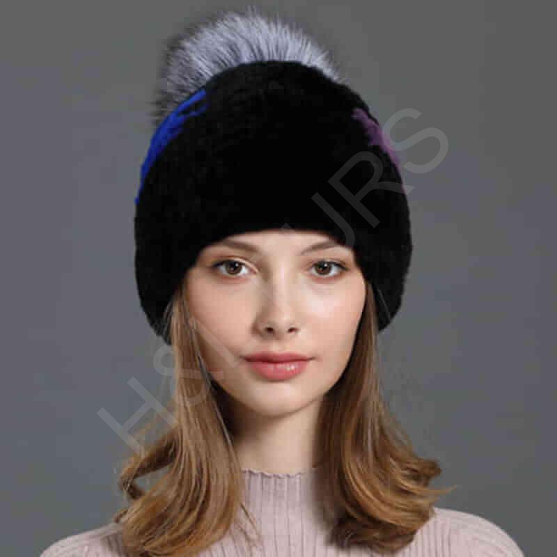 HL20C017 Real Rex Rabbit Fur Beanies Hat With Custom Design-1