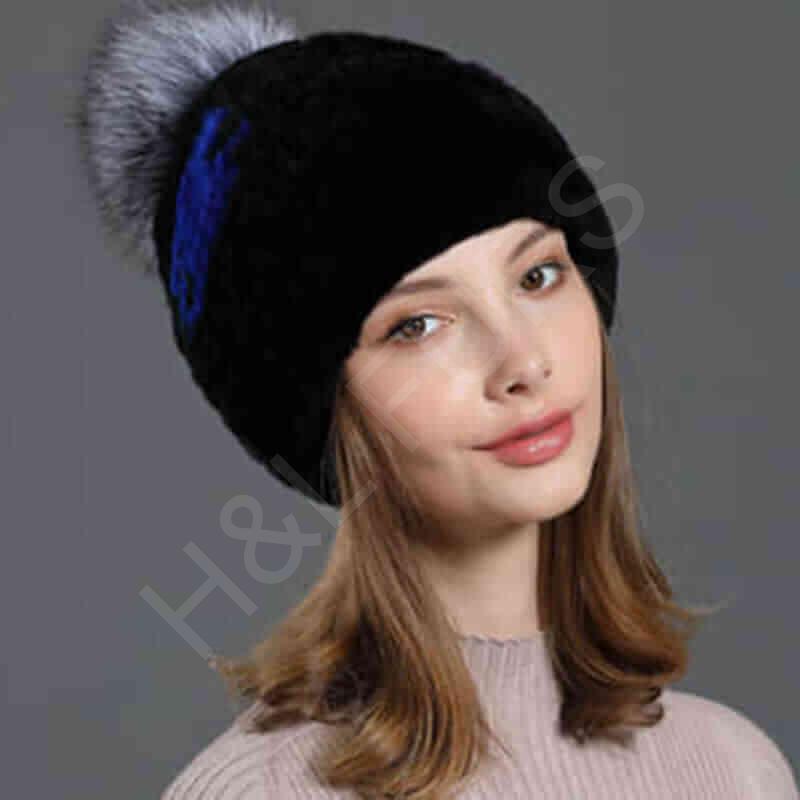 HL20C017 Real Rex Rabbit Fur Beanies Hat With Custom Design-3