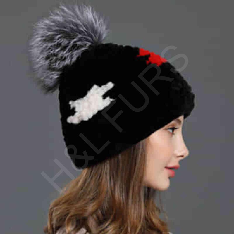 HL20C017 Real Rex Rabbit Fur Beanies Hat With Custom Design-5