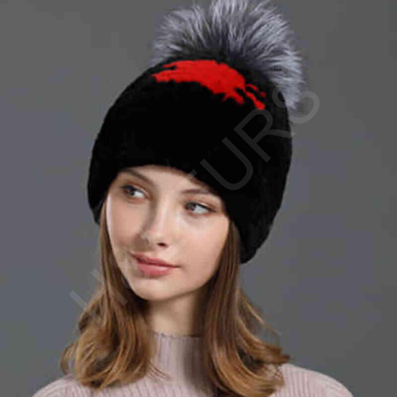 HL20C017 Real Rex Rabbit Fur Beanies Hat With Custom Design-6