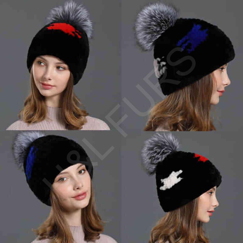 HL20C017 Real Rex Rabbit Fur Beanies Hat With Custom Design-7