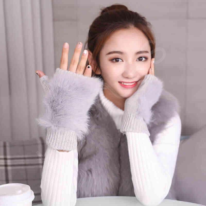 HL9S005 Acrylic Women Winter Knitting Half Finger Gloves-2