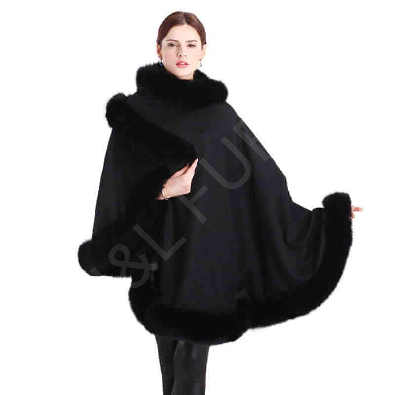 Real Cashmere Fox Fur Poncho HL20W067-3 Real Cashmere Fox Fur Poncho HL20W067-3