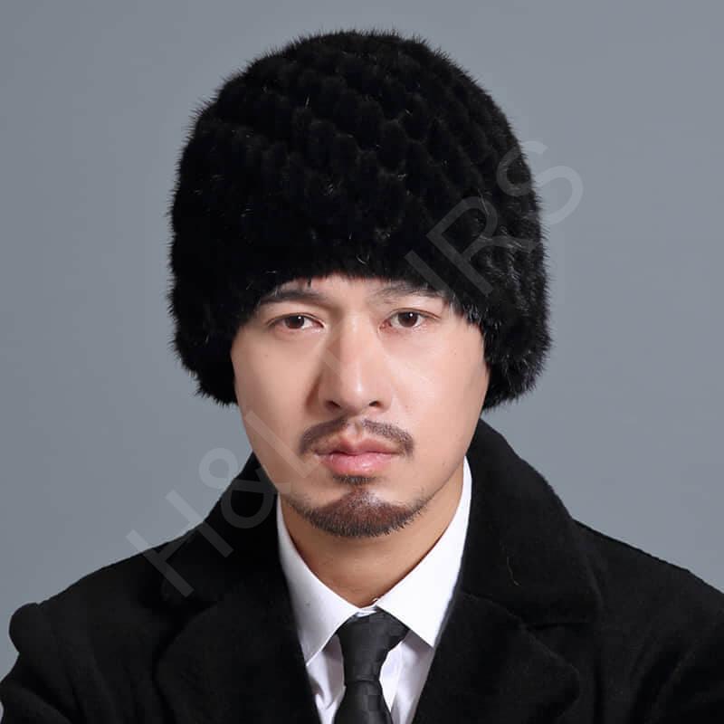Mink Knitted Hat for Men HL20C035-A1 Mink Knitted Hat for Men HL20C035-A1