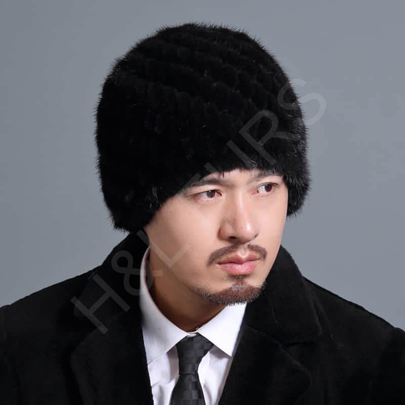 Mink Knitted Hat for Men HL20C035-A2 Mink Knitted Hat for Men HL20C035-A2