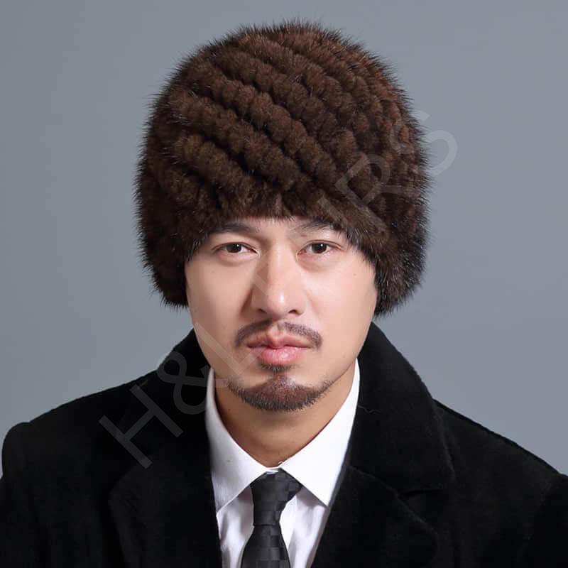 Mink Knitted Hat for Men HL20C035-B1 Mink Knitted Hat for Men HL20C035-B1