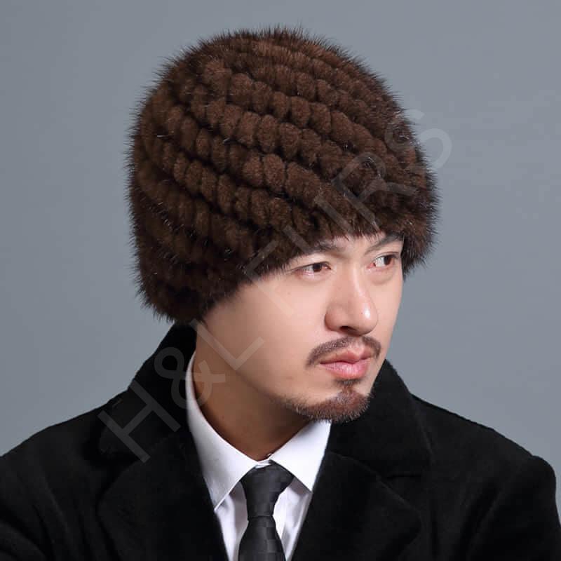 Mink Knitted Hat for Men HL20C035-B2 Mink Knitted Hat for Men HL20C035-B2