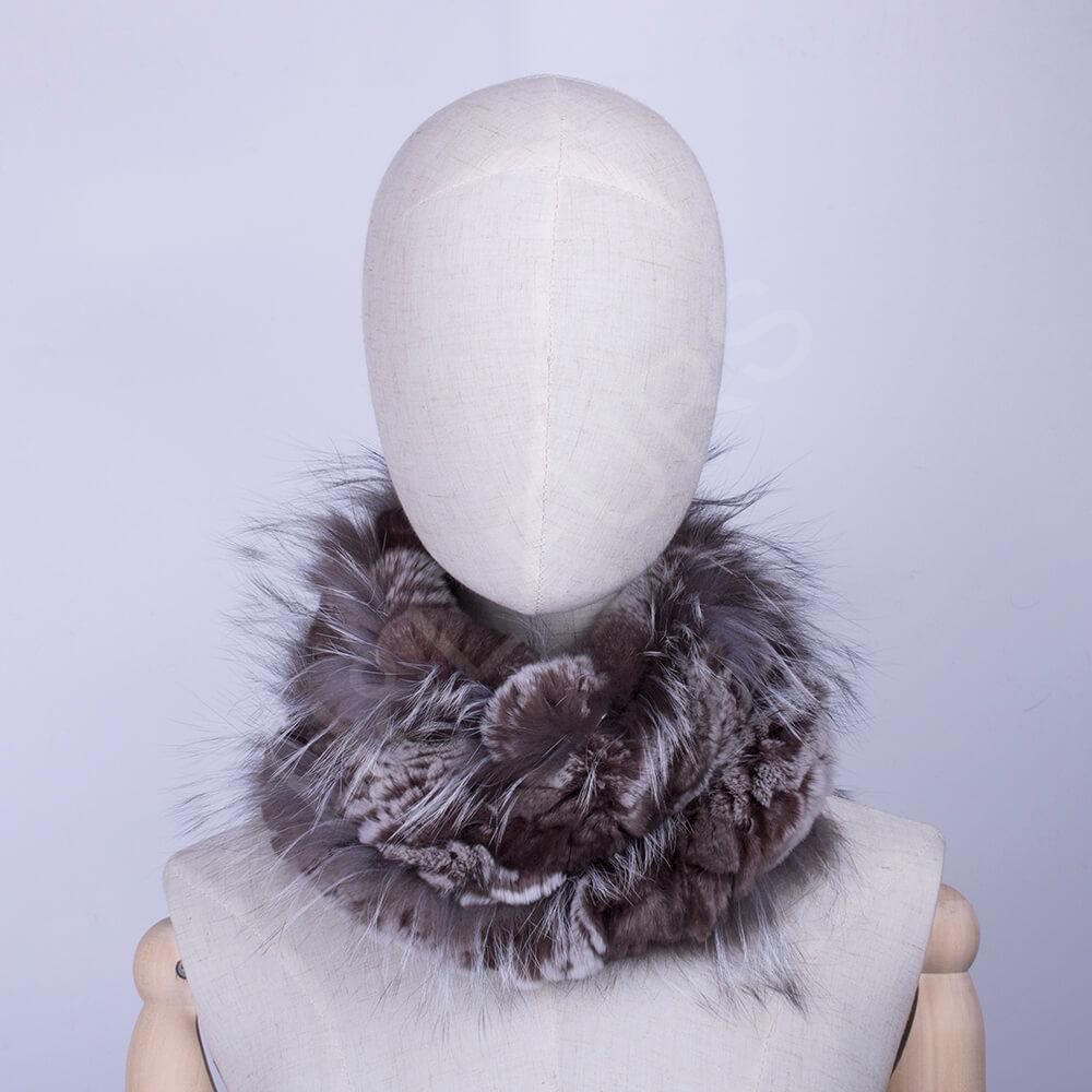Rex rabbit fur scarf womens fox trim HL20W001-B- Rex rabbit fur scarf womens fox trim HL20W001-B-
