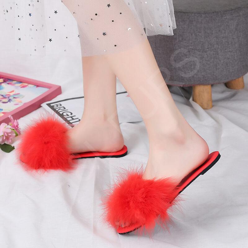 Beautiful Turkey Feather Fur Slippers Real Fur Slides Wholesale HL20X004-A Beautiful Turkey Feather Fur Slippers Real Fur Slides Wholesale HL20X004-A