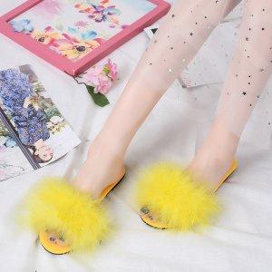 Beautiful Turkey Feather Fur Slippers Real Fur Slides Wholesale