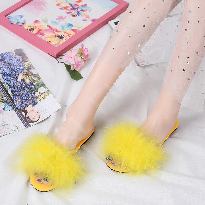 Beautiful Turkey Feather Fur Slippers Real Fur Slides Wholesale HL20X004-C Beautiful Turkey Feather Fur Slippers Real Fur Slides Wholesale HL20X004-C