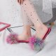 Beautiful Turkey Feather Fur Slippers Real Fur Slides Wholesale HL20X004-D