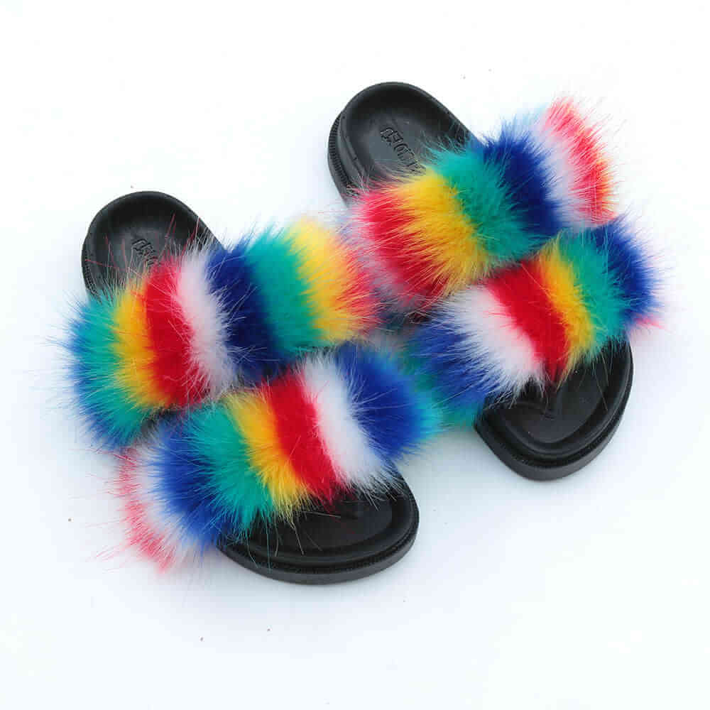 Buy > two strap fur slides > in stock