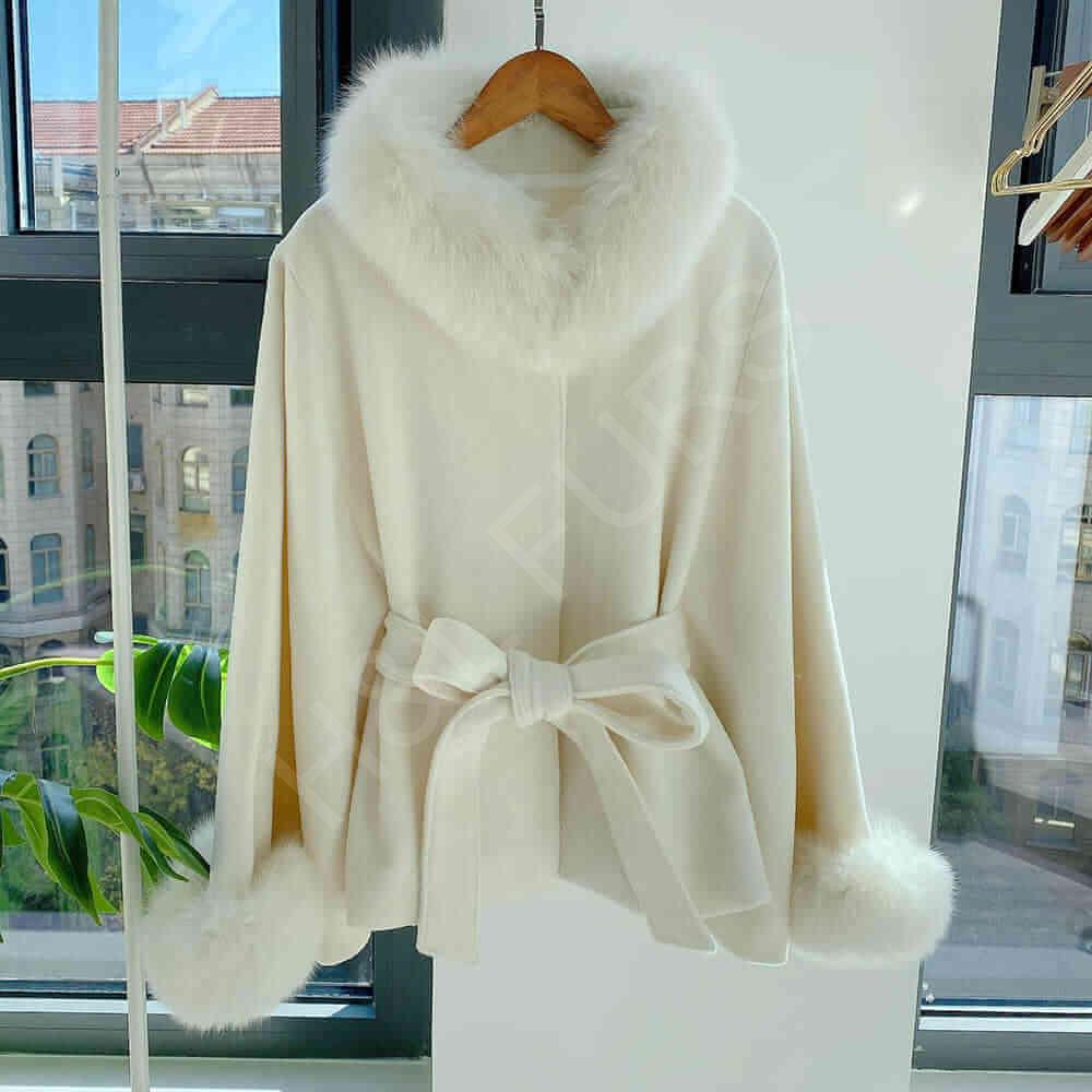 Women’s Elegant Cape Coat with Real Fox Fur Collar Real Fur Wholesale | Supply - Image 4