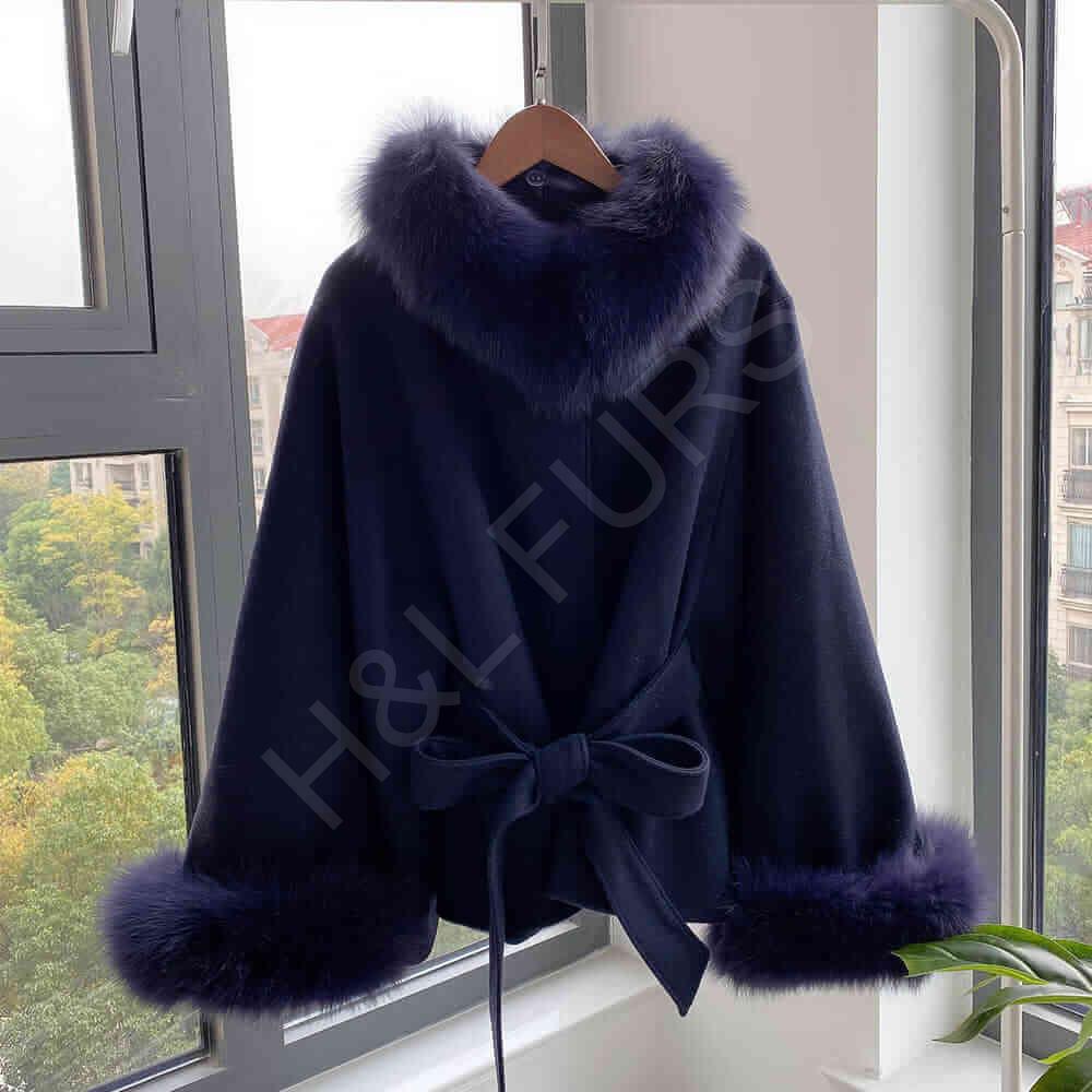 Women’s Elegant Cape Coat with Real Fox Fur Collar Real Fur Wholesale | Supply - Image 6