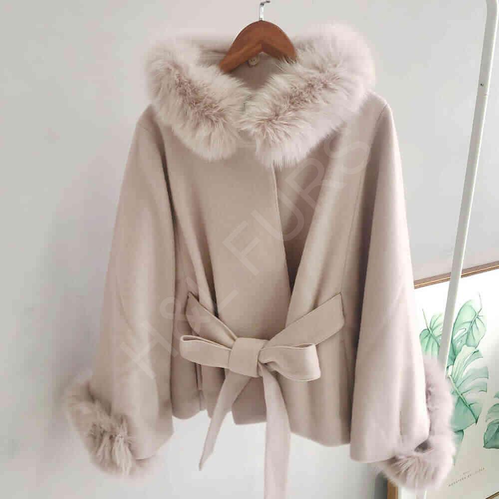 Women’s Elegant Cape Coat with Real Fox Fur Collar Real Fur Wholesale | Supply - Image 2