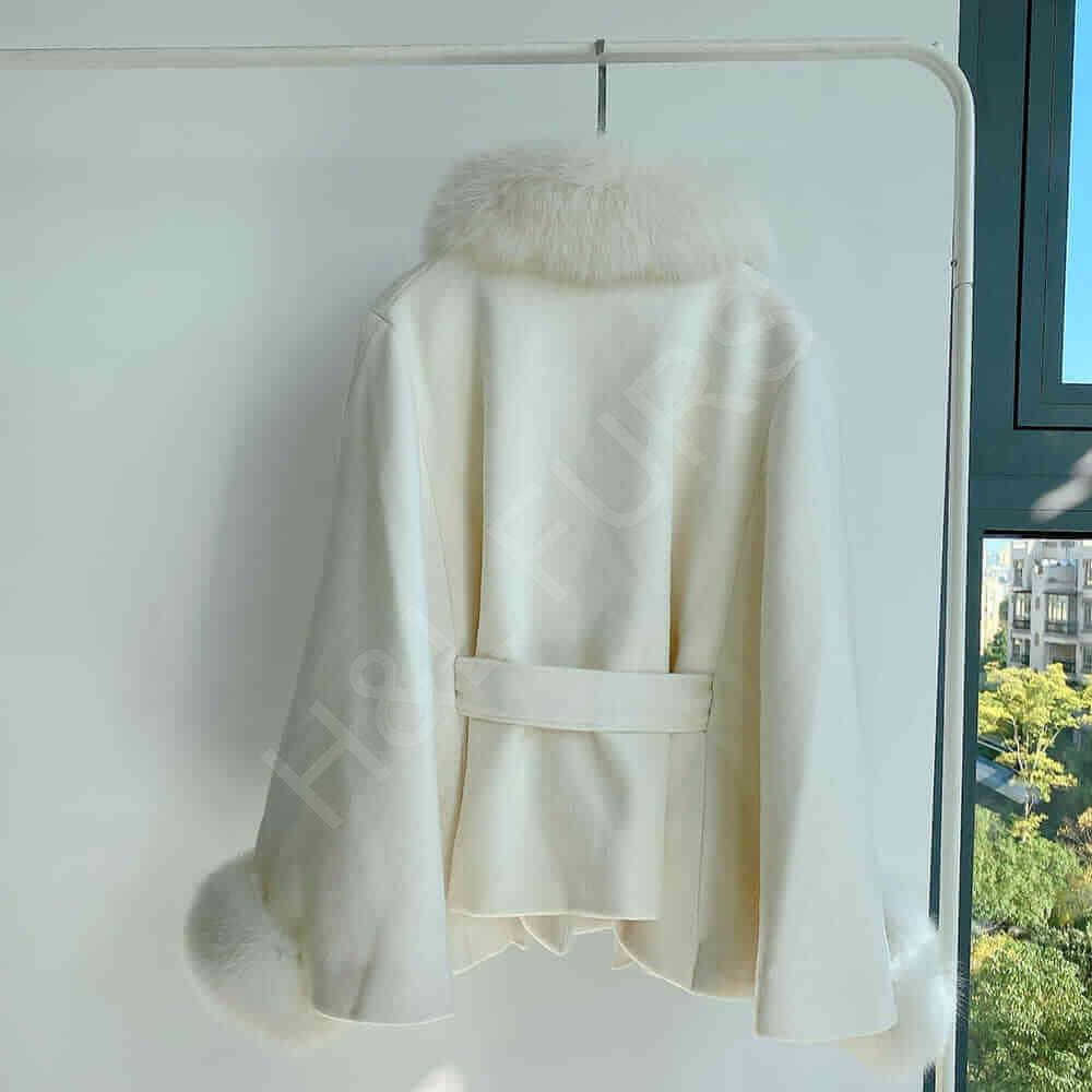 Women’s Elegant Cape Coat with Real Fox Fur Collar Real Fur Wholesale | Supply - Image 5