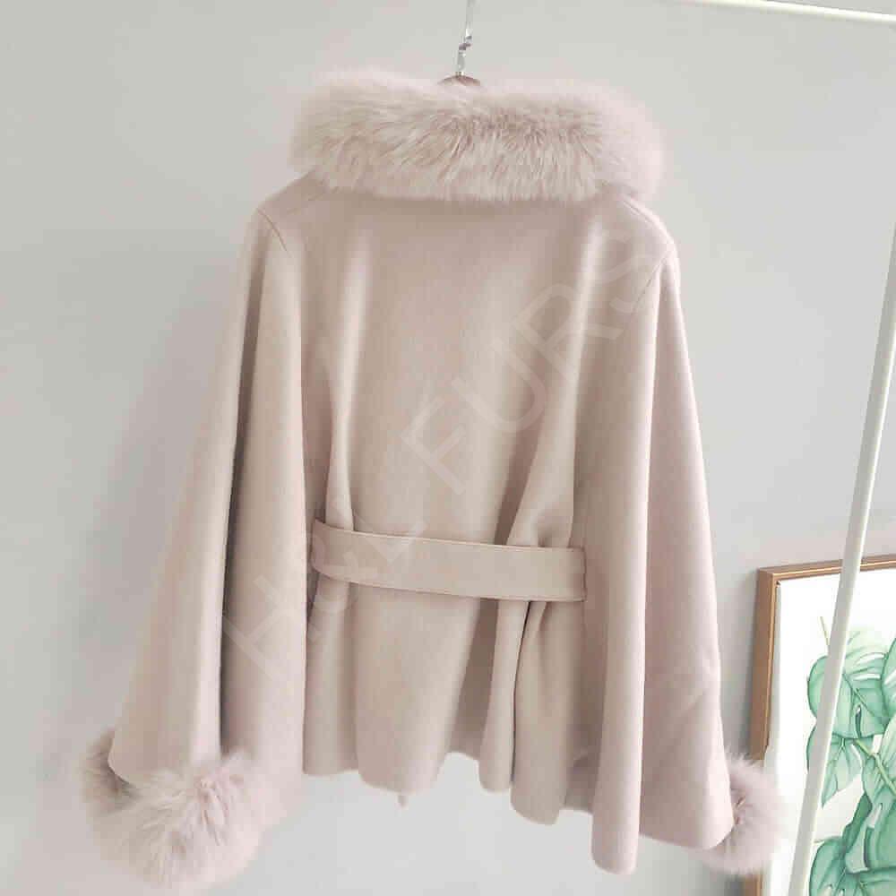 Women’s Elegant Cape Coat with Real Fox Fur Collar Real Fur Wholesale | Supply - Image 3