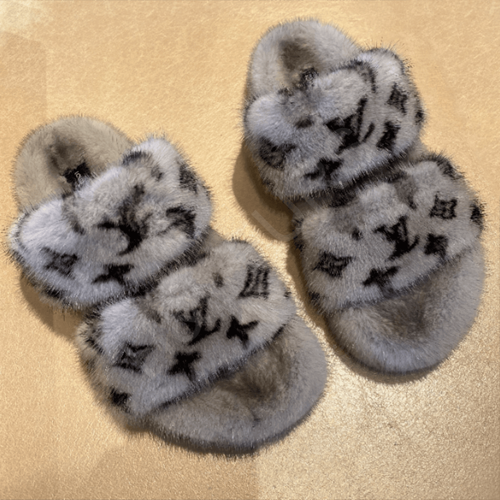 Designer inspired fur slides deals