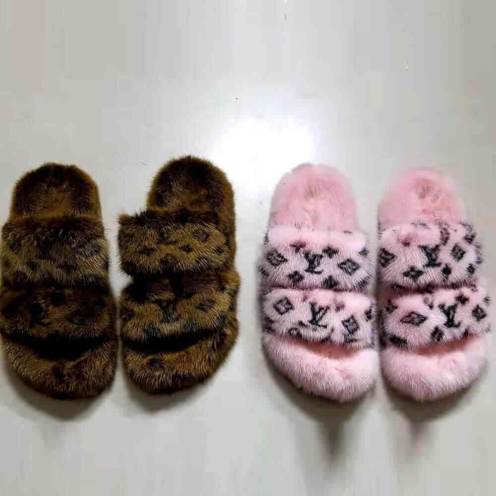Slippers Mink Fur Women, Louis Vuitton Mink Fur Slippers