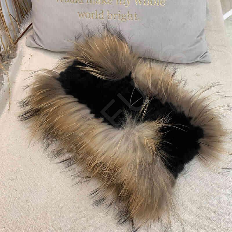 HL20W050 Rex Rabbit Fur Scarf with Double Fox Strip Wholesale-2
