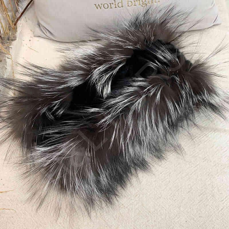 HL20W050 Rex Rabbit Fur Scarf with Double Fox Strip Wholesale-3